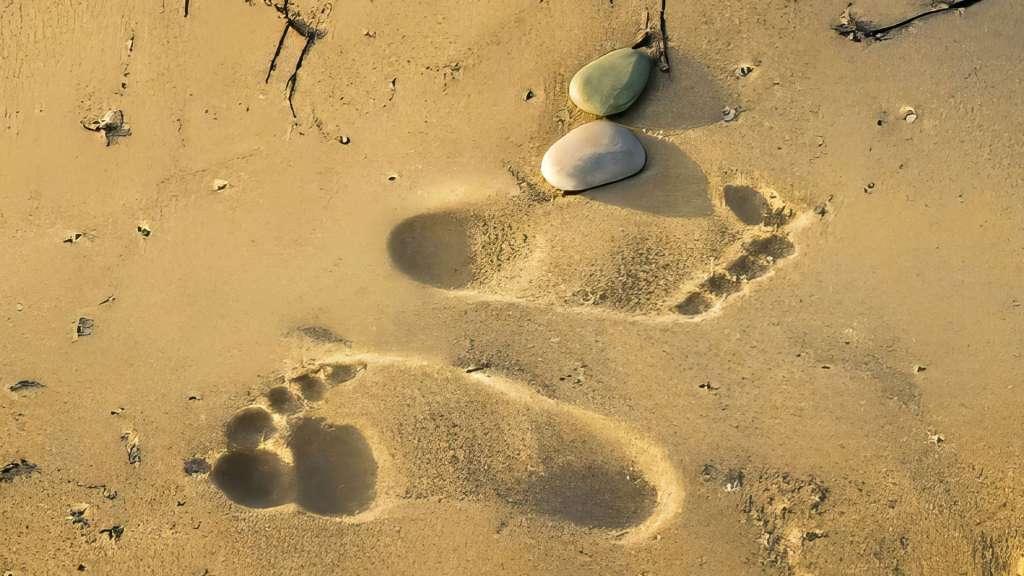 Footprints on beach at Crete