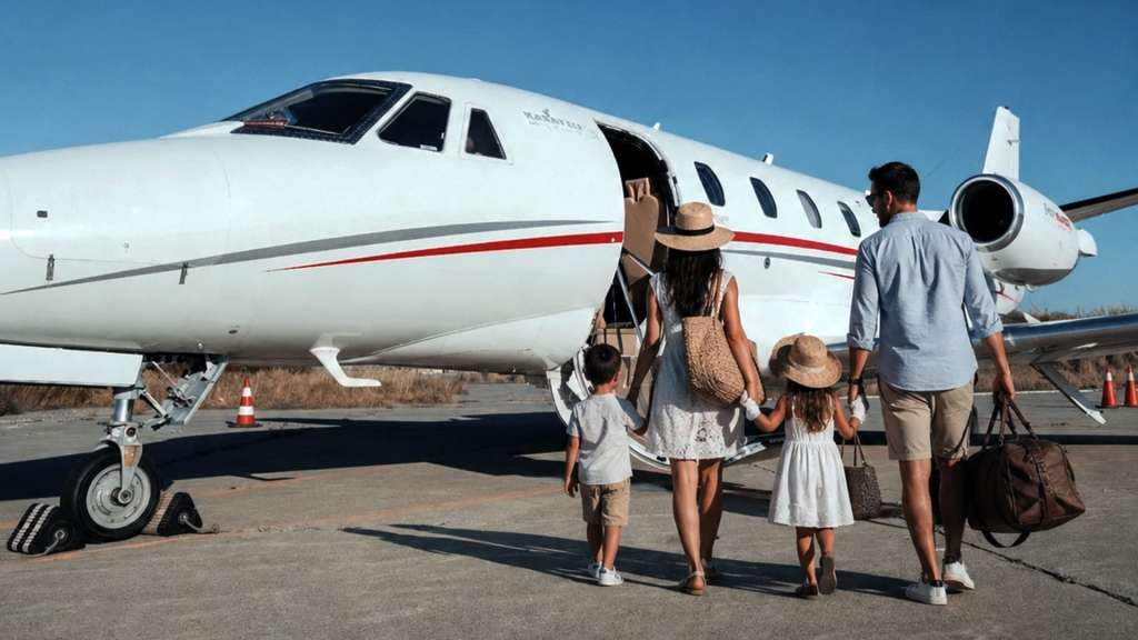 Luxury private jet on the runway before departure in Greece